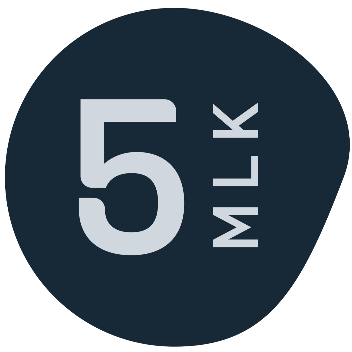 A dark blue circle with the number 5 and the letters MLK.